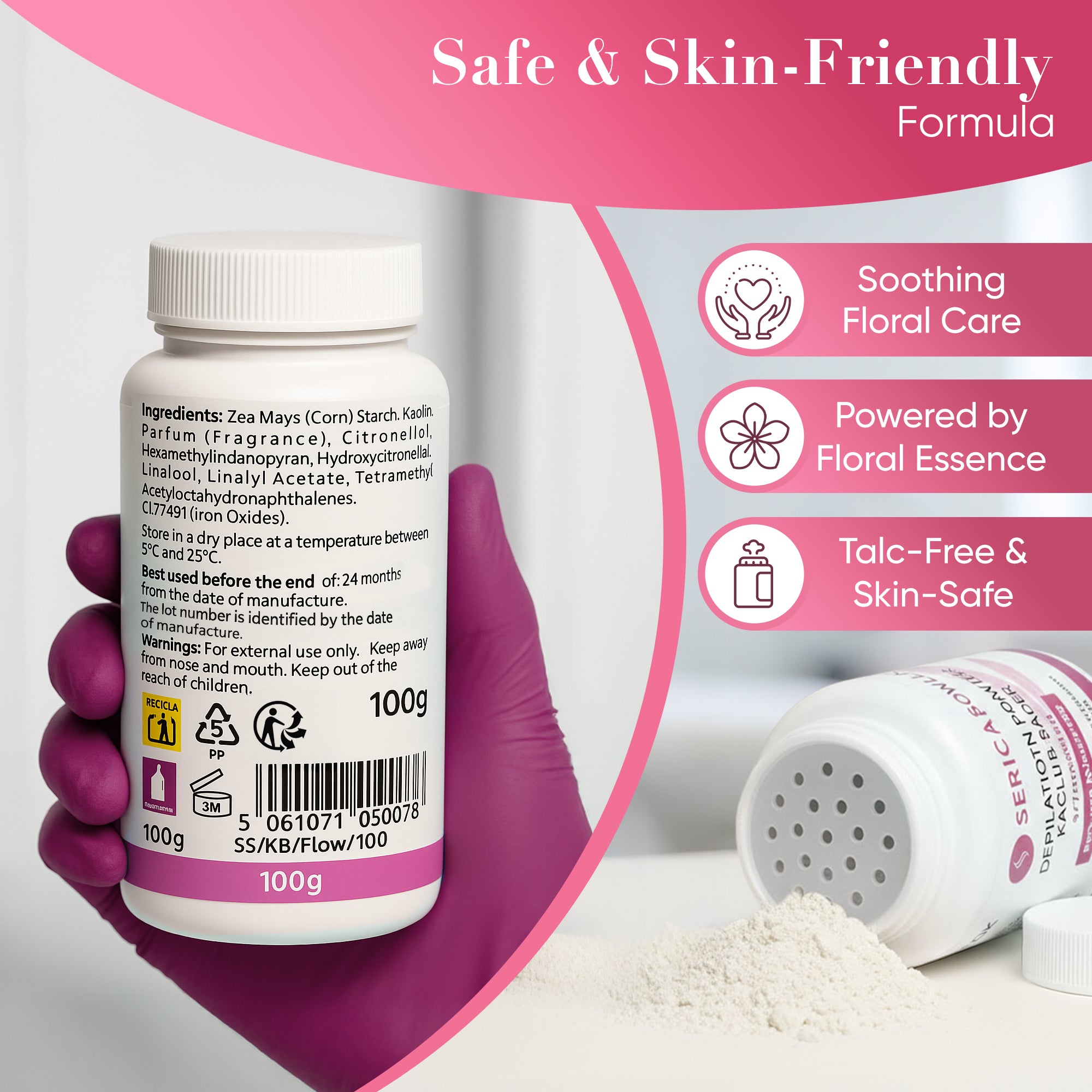 Depilation Powder Kaolin-Based with Flower Scent 100g