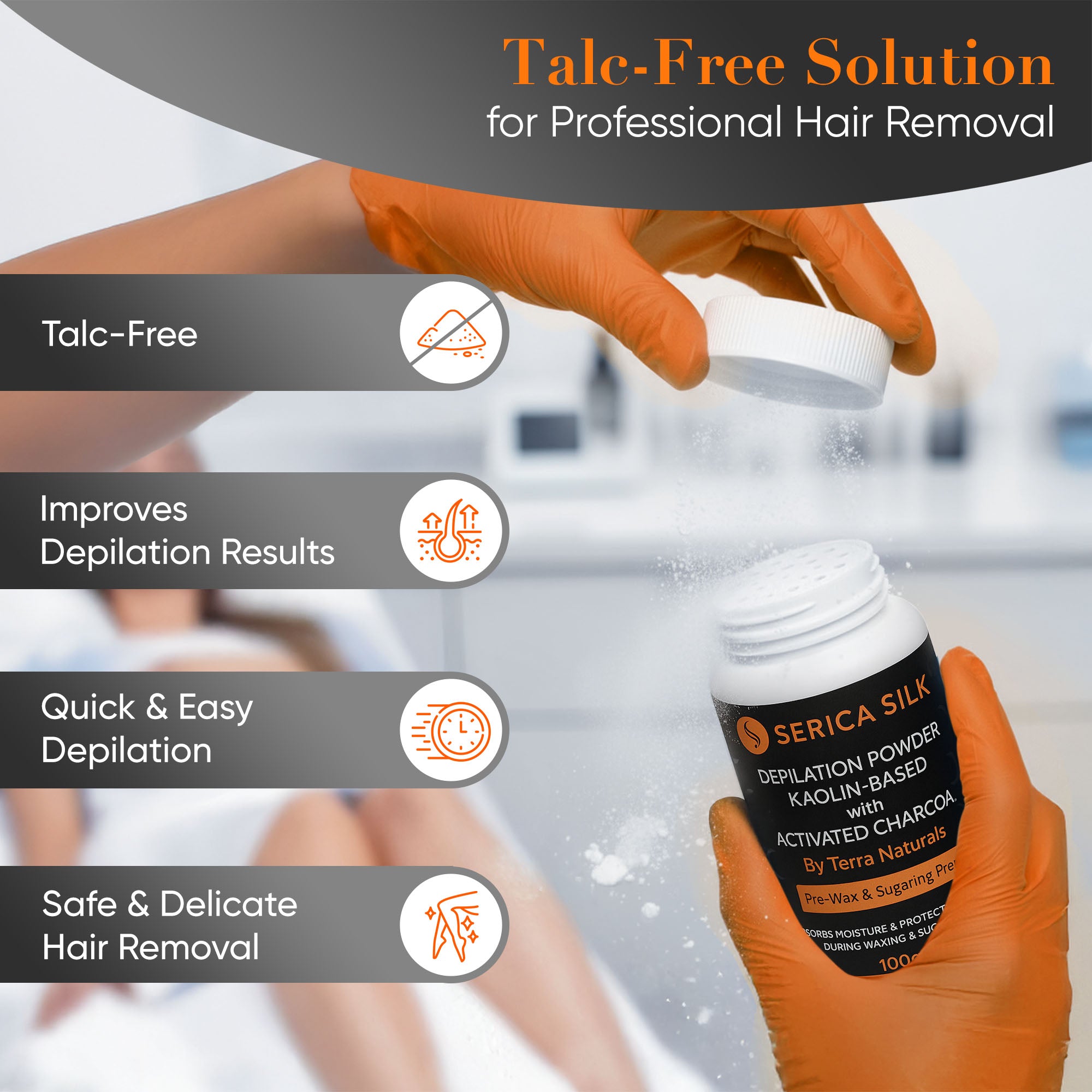 Depilation Powder Kaolin-Based with Activated Charcoal 100g