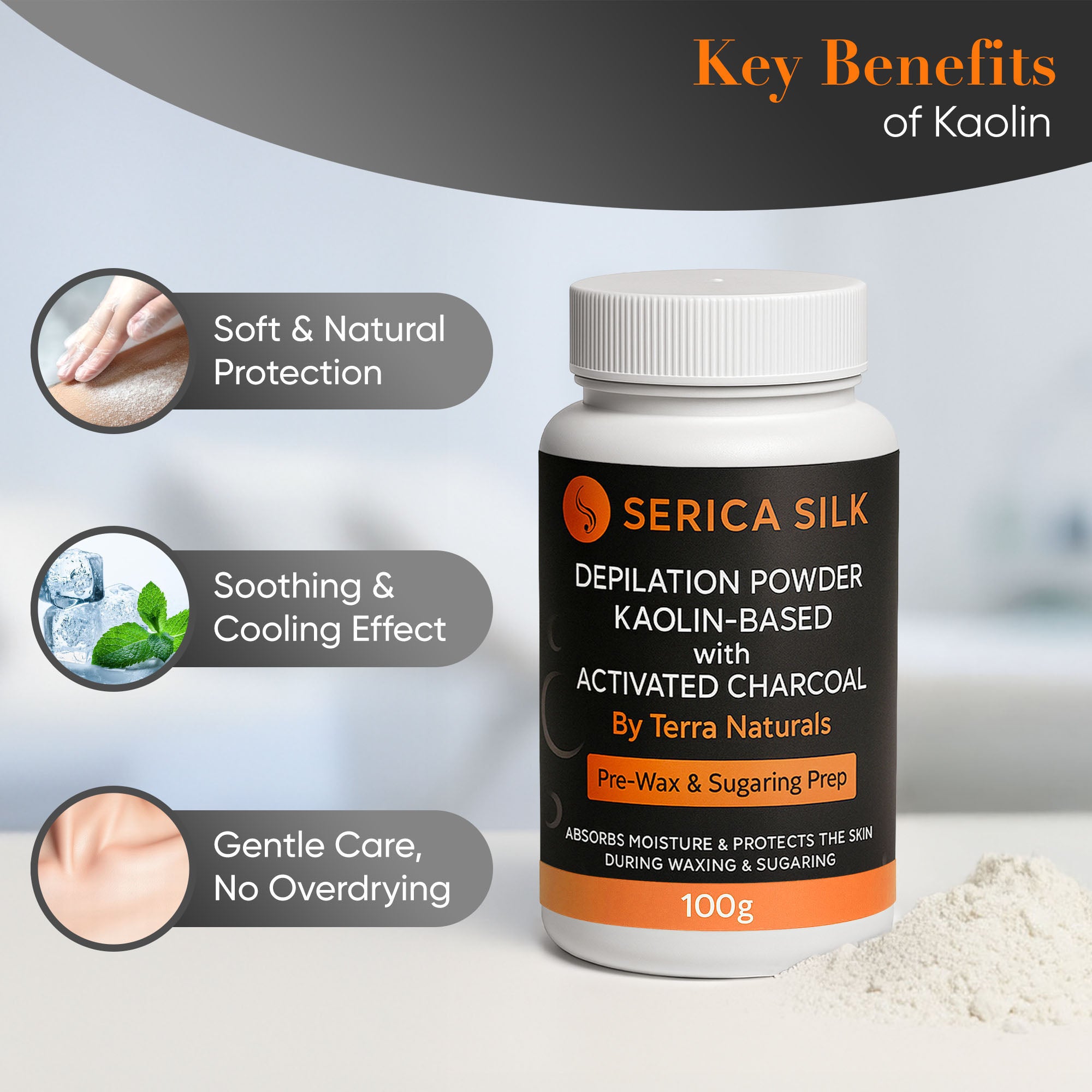 Depilation Powder Kaolin-Based with Activated Charcoal 100g