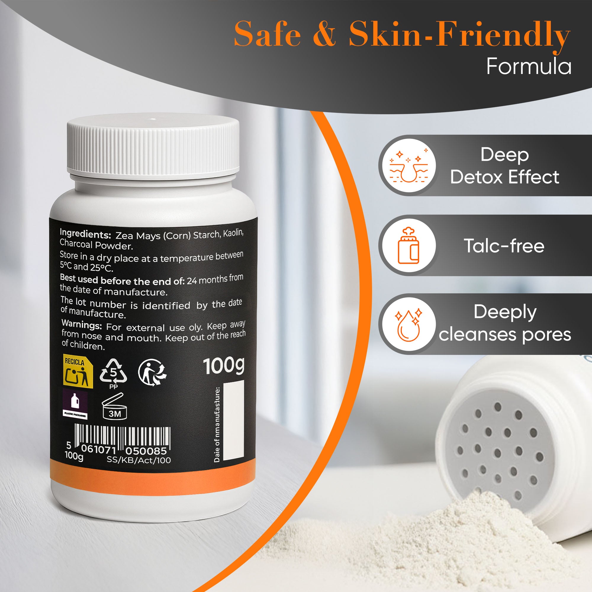 Depilation Powder Kaolin-Based with Activated Charcoal 100g